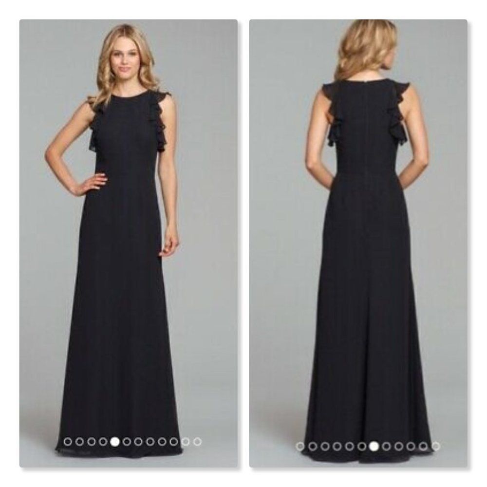Hayley Paige Ruffle Sleeve Chiffon A-line Gown size 14 in Black